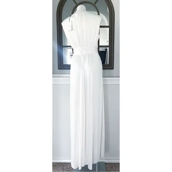 Dress the Population Krista Plunge Neck Side Slit Gown, Ivory, NWT, Size XXL - Picture 7 of 13